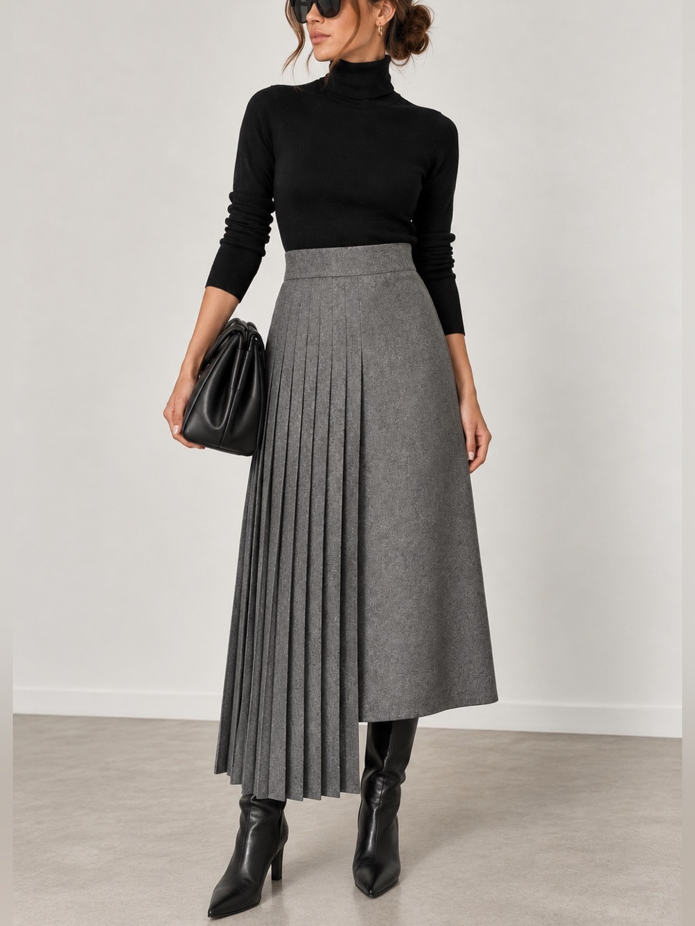NWT Massimo Dutti Limited Edition Wool  Asymmetric Pleated Gray Midi Skirt US8